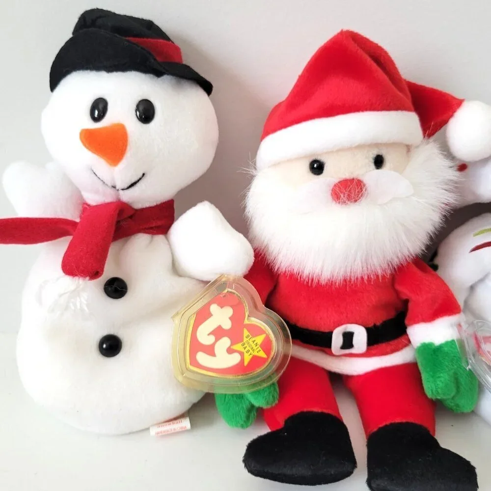 Ty Beanie Baby Christmas Lot Vintage Santa Snowball 1998 Holiday Teddy Flaky New